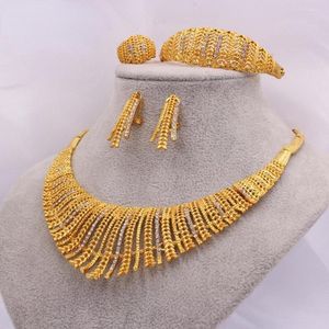 Collier boucles d'oreilles ensemble Dubai mariée 24K plaqué or boucle d'oreille bague Bracelet quatre pièces bijoux africains brésil cadeau de mariage anniversaire