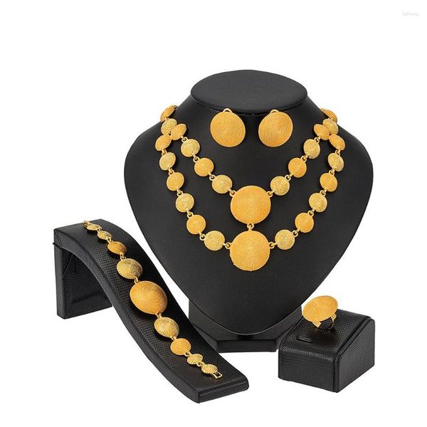 Conjunto de collar y pendientes, diseño de Dubái, joyería de boda para mujer, diseñador de oro, moda nupcial africana, venta al por mayor