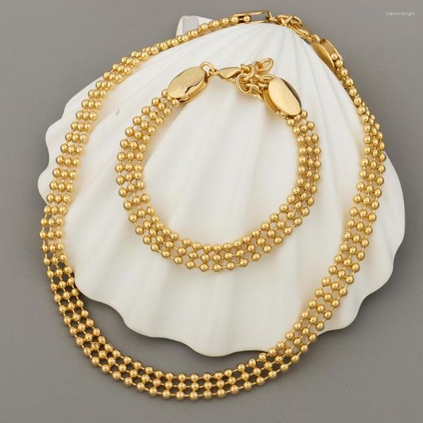 Conjunto de collar y pendientes, moda de Dubái, pulseras de cadena de cuentas Vintage africanas de Color dorado de lujo para mujer, accesorios de regalos de fiesta
