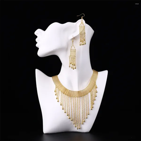 Conjunto de collar y pendientes para mujer, joyería nupcial de oro de Dubái, colgante con flecos, accesorios de boda para fiesta chapados en oro