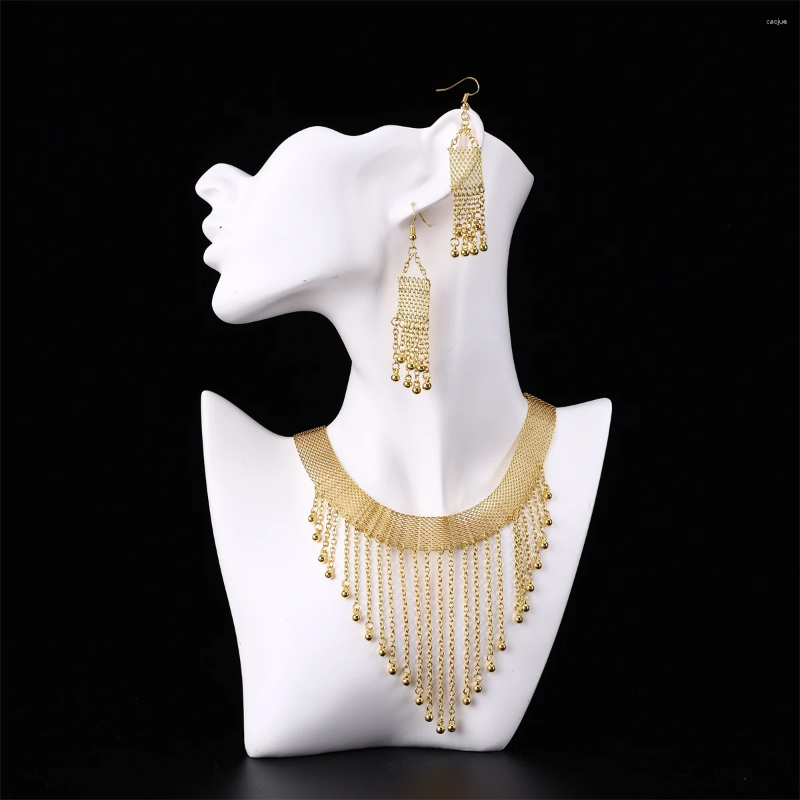 Halskette Ohrringe Set Dubai Gold Brautschmuck Fransen Anhänger vergoldet Damen Party Hochzeit Accessoires