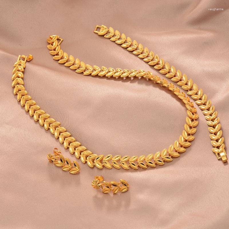 Conjunto de collar y pendientes de Color dorado de Dubái para mujer y hombre, regalo de joyería chapado en 24K para boda africana de lujo nupcial