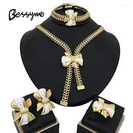Ensemble de boucles d'oreilles et collier pour femmes, bijoux de luxe, couleur or, dubaï, Nigeria, bague à nœud papillon, tendance