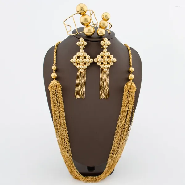 Ensemble de bijoux éthiopiens pour femmes, collier et boucles d'oreilles, couleur or, dubaï, longue chaîne et goutte, pour mariage, bijoux éthiopiens