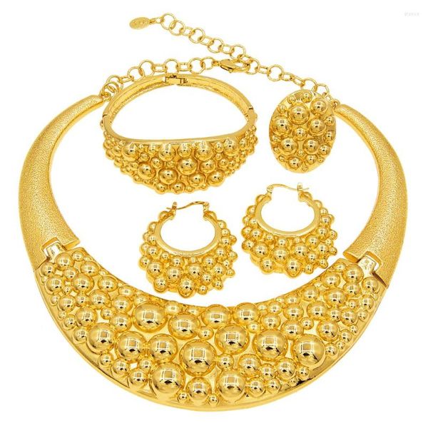 Conjunto de collar y pendientes de oro de Dubái para mujer, chapado grande, 24 regalos originales de boda y vacaciones, oreja de moda italiana