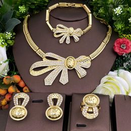 Colar brincos conjunto dubai jóias banhado a ouro 18k elegante bowknot colares para mulheres noival acessórios de festa de casamento presentes gratuitos
