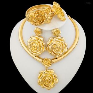 Collier Boucles d'oreilles Set Dubaï Couleur d'or Bijoux rose GRAND