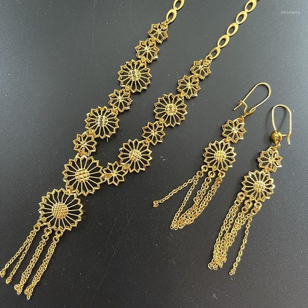 Conjunto de collar y pendientes, joyería de Dubái, conjuntos de Color dorado etíope para novia, regalos de Arabia Saudita y África, collar/pendientes de boda para mujer