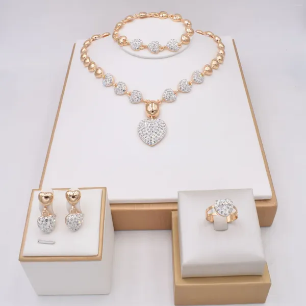 Ensemble de bijoux de dubaï pour femmes, collier et boucles d'oreilles, bijoux de fête de mariage, couleur or 18 carats, accessoires fleur, Bracelet en cuivre, bagues Br