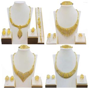 Ketting oorbellen set dubai sieraden vrouw 24k goud vergulde ontwerper Ethiopische gouden bruiloft en oorring thailand jwellery cadeau