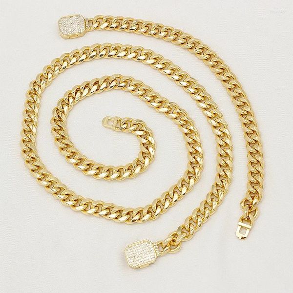 Ensemble collier, boucles d'oreilles et Bracelet dubaï pour femmes et hommes, plaqué or 24k, chaînes à maillons Hip Hop, 60cm, accessoires de fête de mariage, cadeau