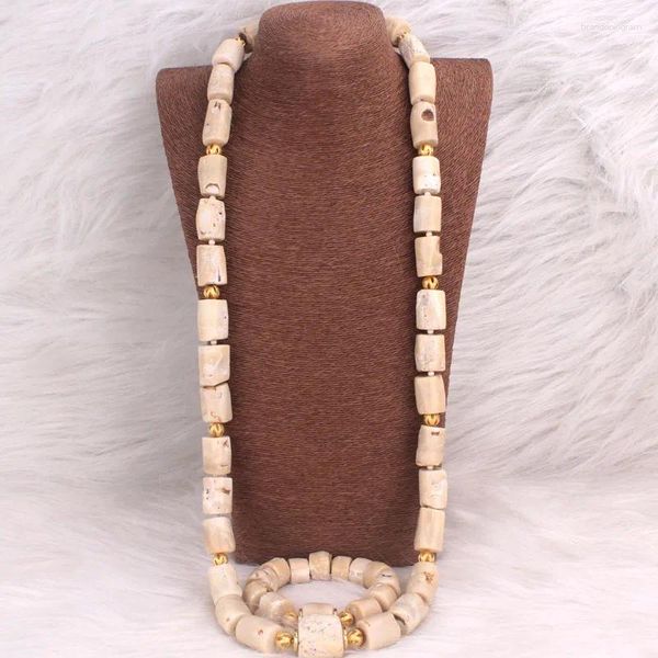 Conjunto de collar y pendientes Dudo, 40 pulgadas, 15-25mm, disfraz, grandes cuentas de Coral blanco africano para hombres nigerianos, joyería de fiesta 2024