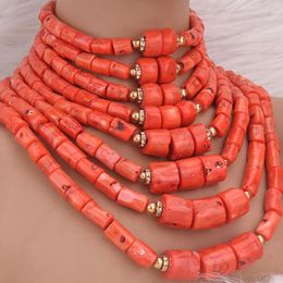 Ensemble de boucles d'oreilles et collier Dudo, 8 couches de perles de corail véritable, bijoux pour mariages africains et nigérians, avec boucle d'oreille et Bracelet, 2024