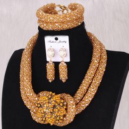 Collier boucles d'oreilles ensemble Dudo perles de cristal africain mariage nigérian pour femme or/rouge accessoires Stre22