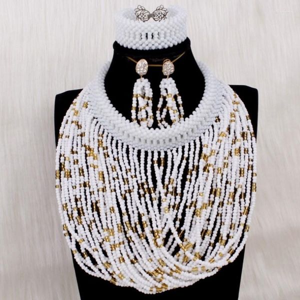 Conjunto de collar y pendientes Dudo, joyería de oro blanco puro, conjuntos de gargantilla para mujer y pulsera, joyería de bodas nigerianas 2022