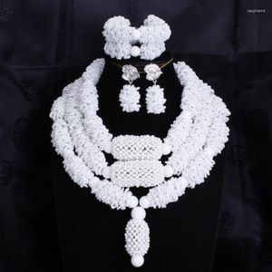 Collier boucles d'oreilles ensemble Dudo femmes 3 couches tour de cou audacieux grand Design blanc perles africaines bijoux accessoires 2023 mode