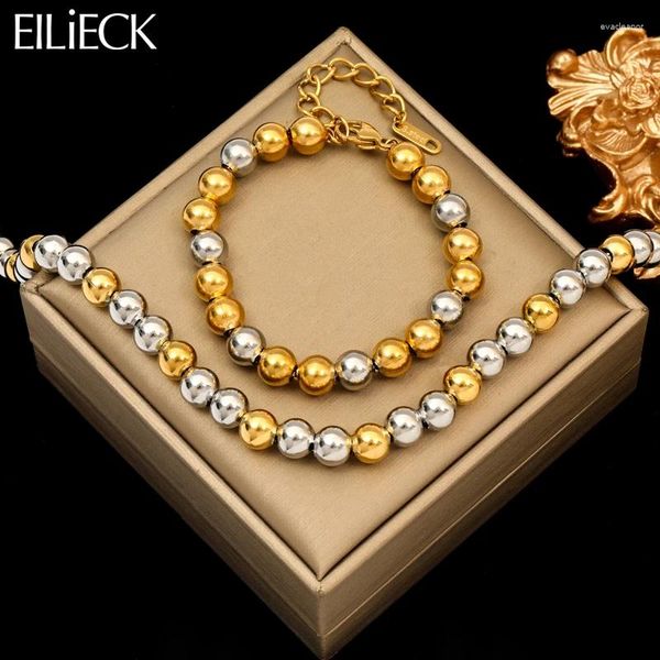 Collier Boucles d'oreilles Set Eilick 316L Boules de perles solides en acier inoxydable pour femmes Girl Girl Gadon de bijoux perlé en or Gift
