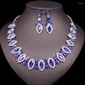 Ensemble collier et boucles d'oreilles, chaîne en cristal autrichien bleu élégant, ensembles mignons, cadeaux pour femmes et filles, fête de mariage, bal