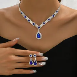 Conjunto de collar y pendientes, joyería nupcial elegante, impresionante gota de agua con diamantes de imitación para mujer, colgante