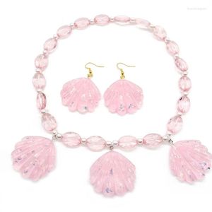 Ensemble collier et boucles d'oreilles sirènes élégantes, bijoux de Cosplay, coquillages roses pour carnaval