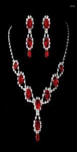 Collier Boucles d'oreilles Set Elegant Red Blue Water Drop Drop Rose Bride Jewelry Femmes Accessoires 4636326