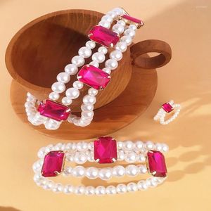 Collier Boucles d'oreilles Set Elegant Women Jewelry Baroque Court Style Pearl Ring Classic Condevance quotidienne