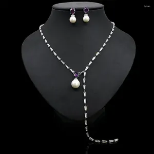 Ketting Oorbellen Set Elegante Damessets Kubieke Zirkonia Kristal Sieraden Voor Feest Verkleedcadeau