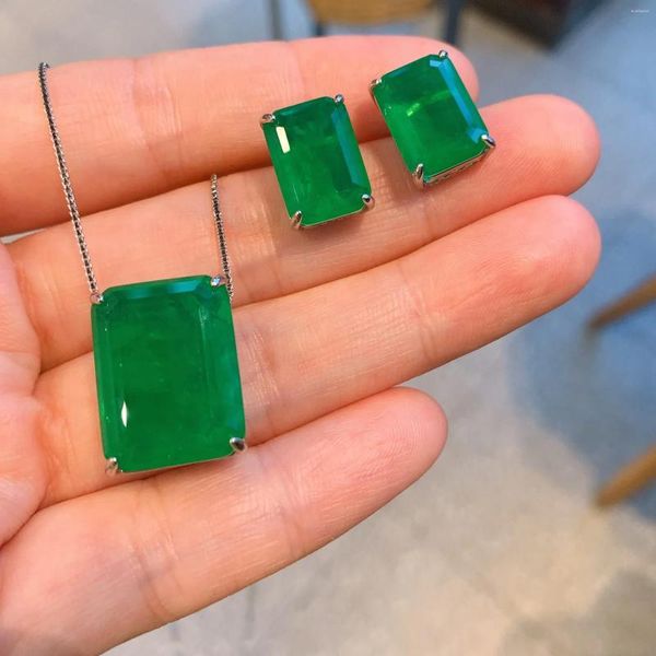 Collier Boucles d'oreilles Set Emerald Green Paraiba Rectangle Pendant Poudre d'oreille Brouille à oreilles en gros 925 STERLING Silver vintage Bijoux Tendance anniversaire