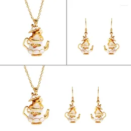 Ensemble collier et boucles d'oreilles en émail, théière Chipmunk, pendentif tendance, accessoire élégant pour femme, 97QE