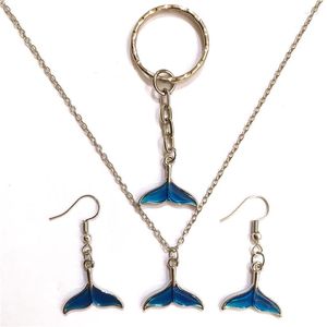 Collier Boucles D'oreilles Ensemble Émail Queue De Poisson Sirène Bijoux Costume Bijoux Porte-clés Femmes Mode Cadeau Boutique