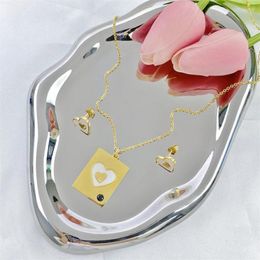 Ketting oorbellen set est roestvrijstalen verloving vrouwen houden van charme hartvorm sieraden