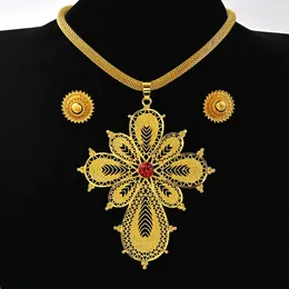 Ensemble collier et boucles d'oreilles éthiopien, pendentif de grande taille, collier ras de cou et Habesha africain érythréen de 2CM