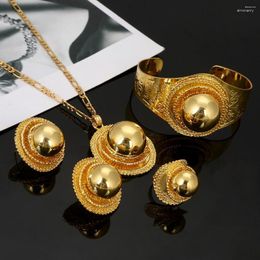Ketting oorbellen set Ethiopische mode kettingen armbandring goud kleur Habesha Eritrese bruiloft