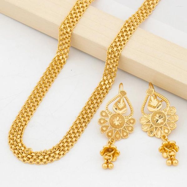 Conjunto de collar y pendientes, joyería de Color dorado etíope, gancho de diseño bohemio con cadena para fiesta, pendiente nupcial de Dubái