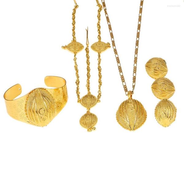 Conjunto de collar y pendientes, brazalete de frente de Color dorado etíope, anillo de horquilla, Habesha, regalo de joyería de boda para mujer