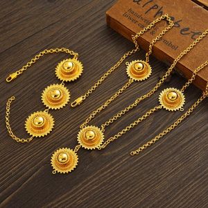 Ketting oorbellen Set Ethiopische hoofdketen Bracelet Habesha Gold kleur haar stuk sieraden eritrea bruiloft geschenken voor vrouwen bruid cadeau