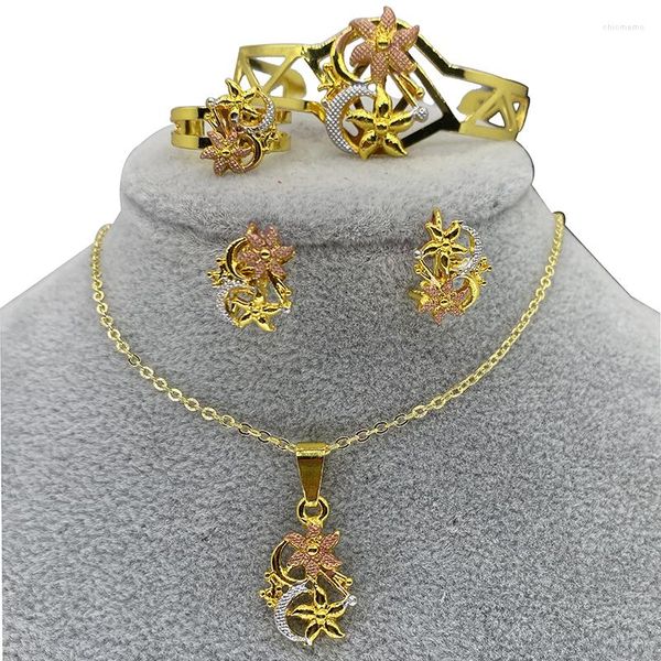 Collier boucles d'oreilles ensemble éthiopien enfants Dubai bijoux pour bébé couleur or 18 carats collier/pendentif/boucle d'oreille Afrique Europe enfant cadeau d'anniversaire