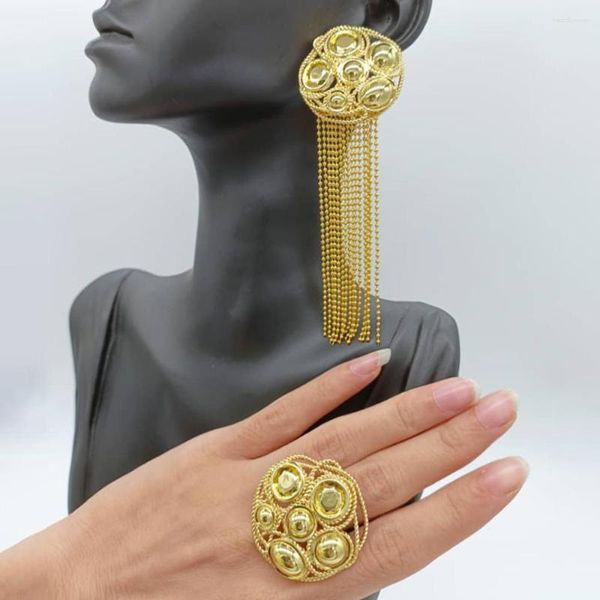 Conjunto de collar y pendientes, anillo etíope para mujer, exquisito chapado en oro y bodas de Dubái, regalos de joyería para fiestas