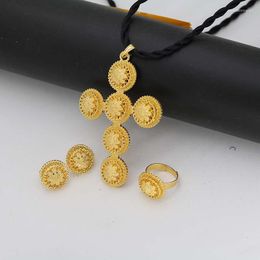 Ketting oorbellen Ethiopische traditionele kruis sieraden Saoedi -Arabië 24kgold sets voor vrouwen Afrikaans Habesha bruiloftsfeestje geschenk