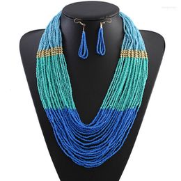 Collier boucles d'oreilles ensemble ethnique acrylique brin bohème multicouche perles africaines colliers géométrique or Boho pour les femmes