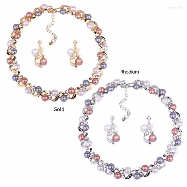 Collier boucles d'oreilles ensemble perle européenne et américaine ensembles de bijoux polyvalents 2022 tendance pour les femmes sur le cou mariée demoiselle d'honneur cadeau