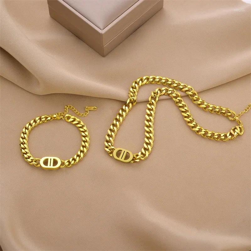 Necklace Earrings Set European And American Thick Chain Titanium Steel Jewelry For Woman Classic Design Hip-hop Style Bracelet
