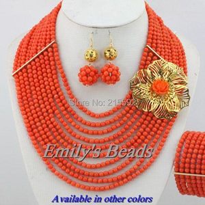 Ensemble de boucles d'oreilles et collier, perles africaines exclusives, faites de vrai corail et de perles de la plus haute qualité, bijoux CJ134