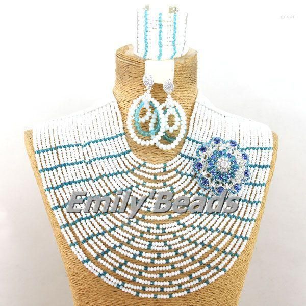 Collier boucles d'oreilles ensemble exclusif mariage africain nigérian perles de cristal bijoux de mariée femmes Costume AEJ840