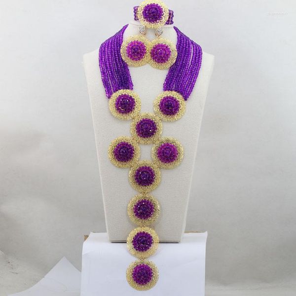 Collier boucles d'oreilles ensemble exclusif colliers de perles nigérianes mariage perles violettes bijoux africain ABL376