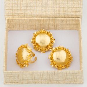 Collier boucles d'oreilles ensemble exquis plaqué or et anneau cadeaux de fête dames élégant Clip doigt pour les mariages africains