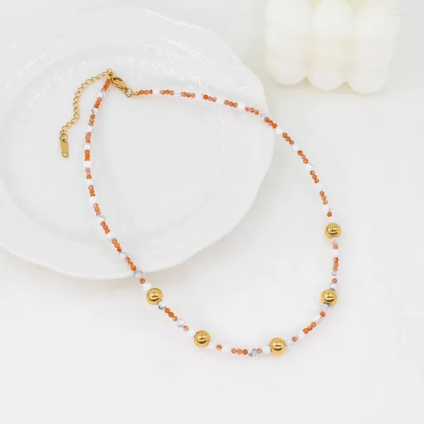 Ensemble de collier et boucles d'oreilles pour femmes, bijoux en perles de pierre naturelle Orange exquises, plaqué 18 K, étanche à la main, breloque de cou