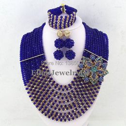 Ensemble collier et boucles d'oreilles Fabuleux ! Bijoux de mariage nigérian bleu Royal, perles africaines, ensembles de bracelets en cristal, WS4300