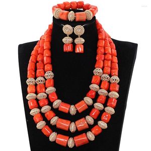 Collier boucles d'oreilles ensemble fabuleux mariage traditionnel africain grosses perles de corail bijoux qualité véritable Costume femmes cadeau CNR158