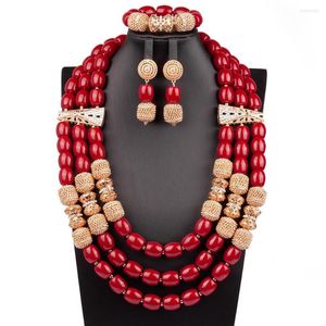 Collier Boucles D'oreilles Ensemble Fabuleux Vin Rouge Perles Africaines Bijoux Dubaï Or Cuivre Alliage De Mariée Partie Cadeau Bijoux CNR829